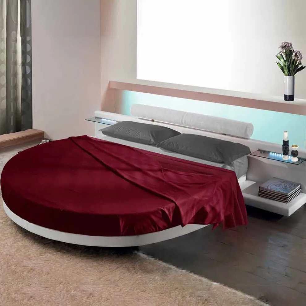 Rundes Doppelbett mit Ecoleather bezogen, Made in Italy Design - Vesio