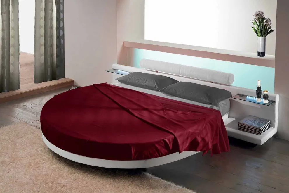 Rundes Doppelbett mit Ecoleather bezogen, Made in Italy Design - Vesio