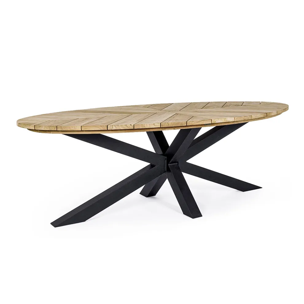 Esstisch im Freien mit ovaler Platte aus Teakholz, Homemotion - Selenia