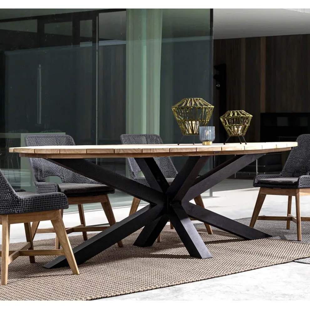 Esstisch im Freien mit ovaler Platte aus Teakholz, Homemotion - Selenia