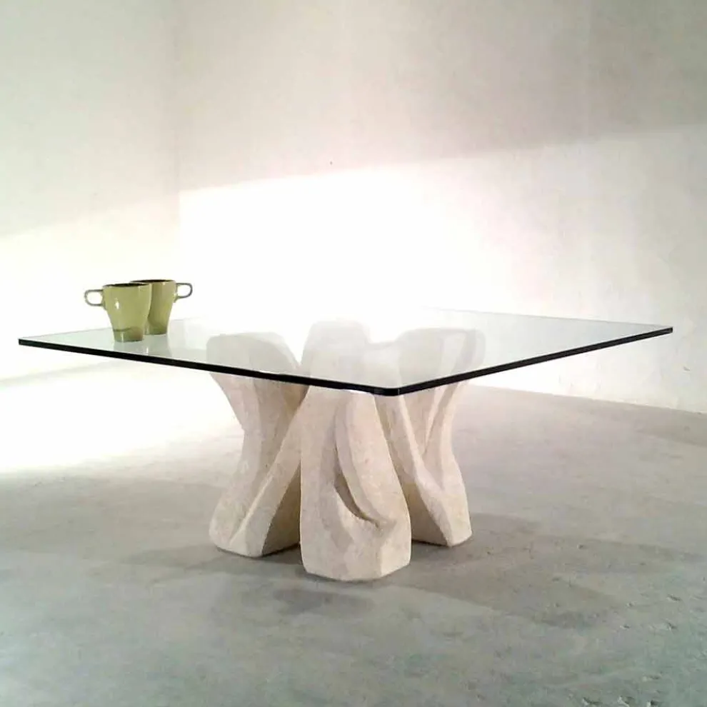 Viereckiger Couchtisch aus Stein und Kristall in modernem Design Kos