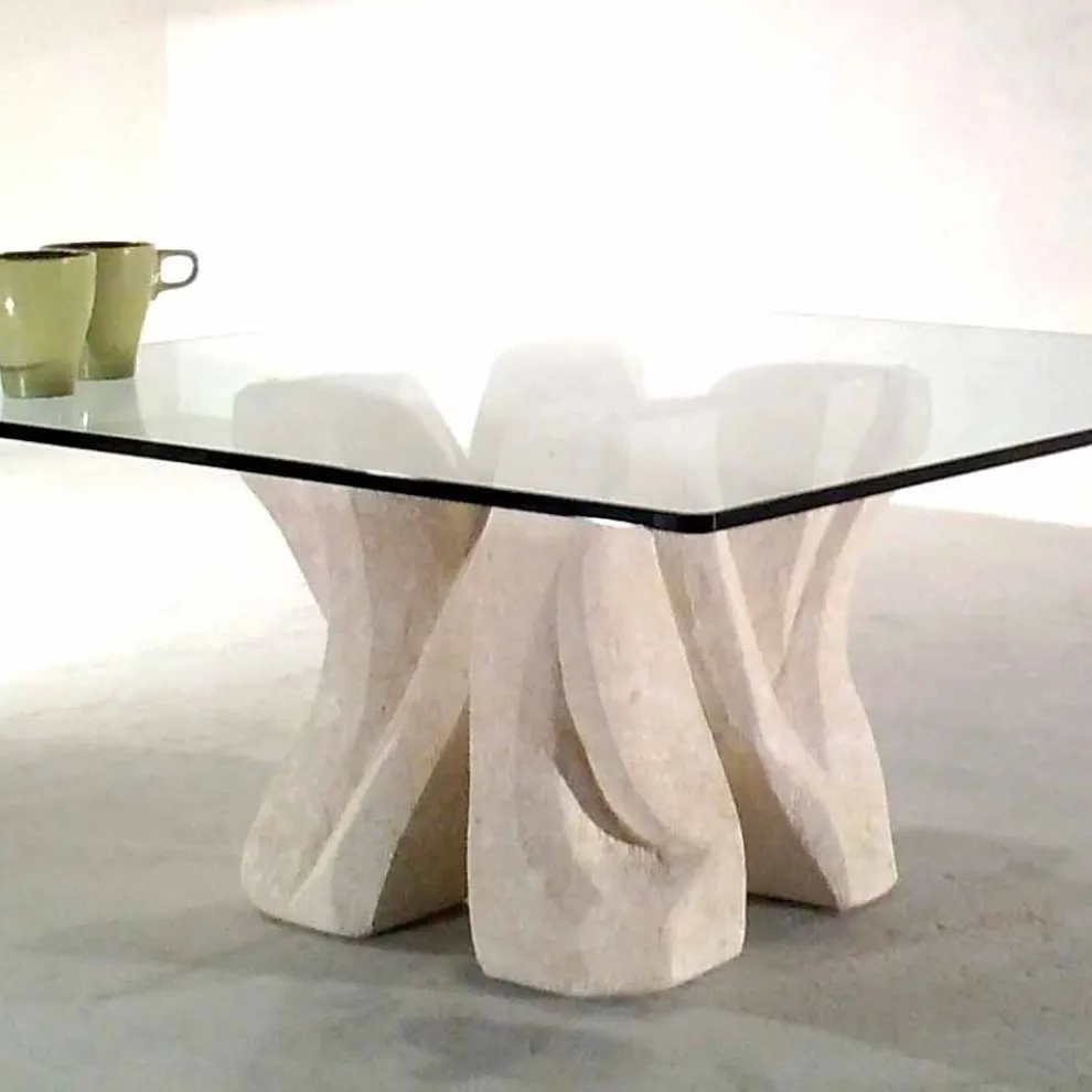 Viereckiger Couchtisch aus Stein und Kristall in modernem Design Kos