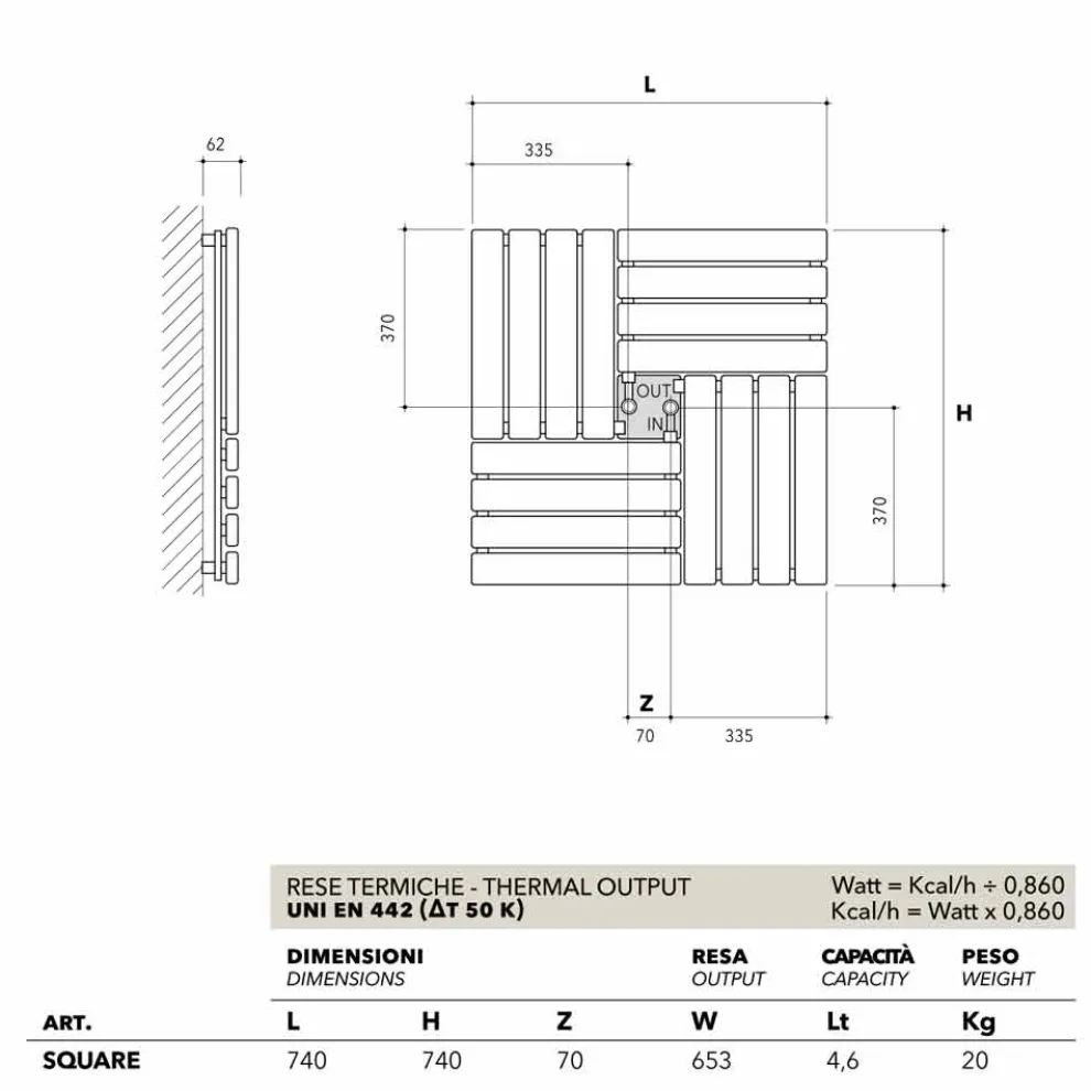 Viereckiger Heizkörper hydraulisch modernem Design Square Scirocco H