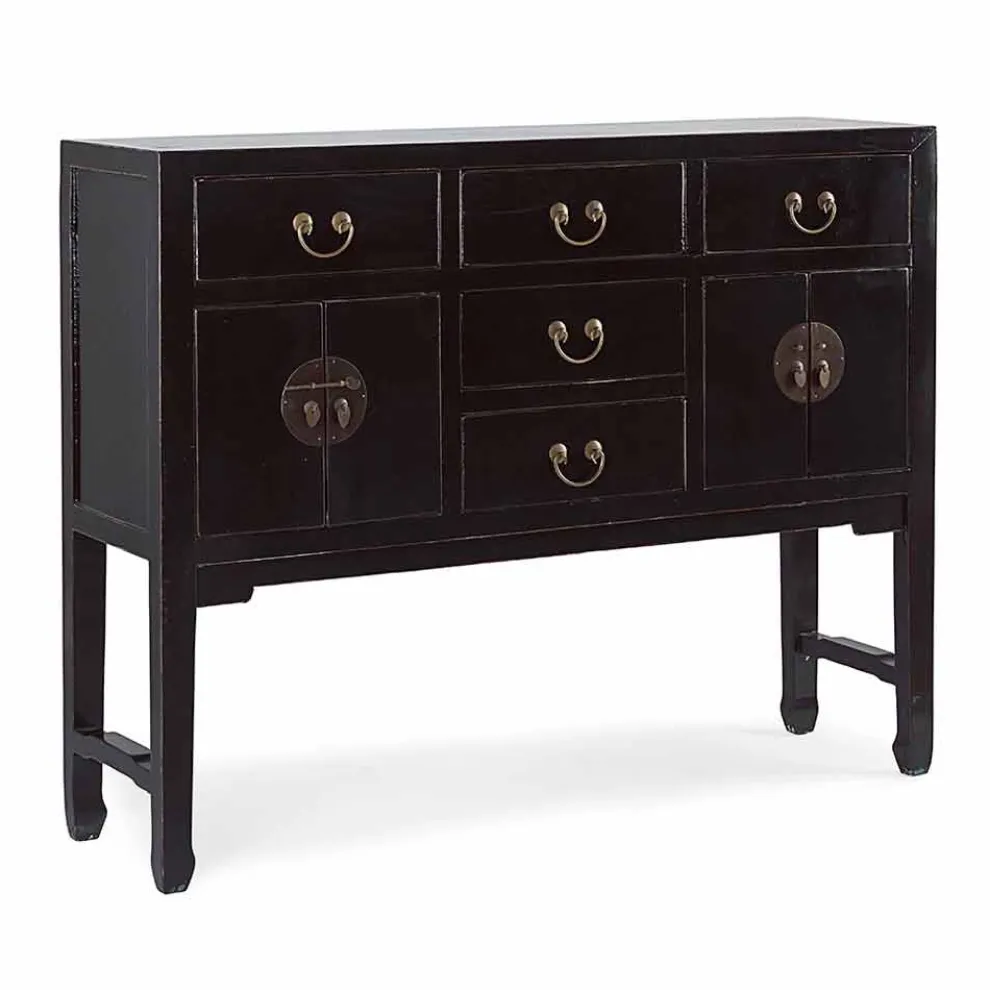 Vintage Design Black Elm Wood Konsolentisch 5 Schubladen Homemotion - Sonten