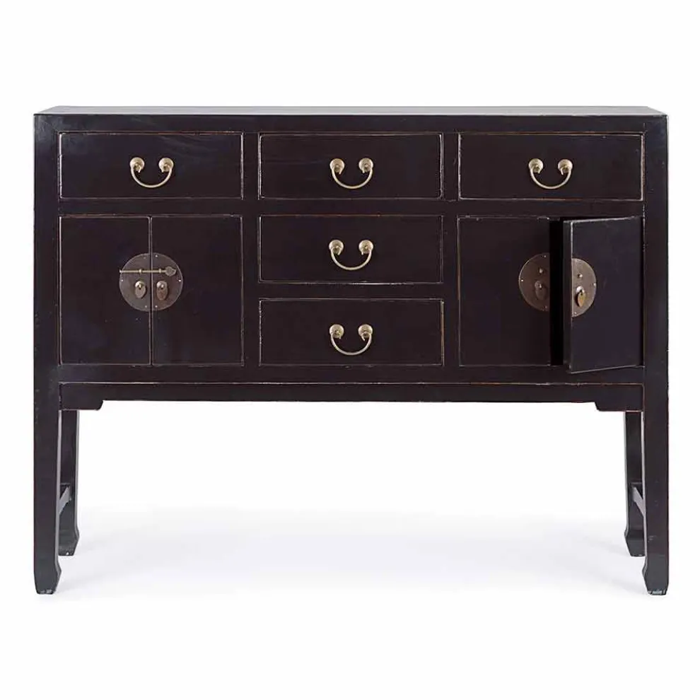 Vintage Design Black Elm Wood Konsolentisch 5 Schubladen Homemotion - Sonten