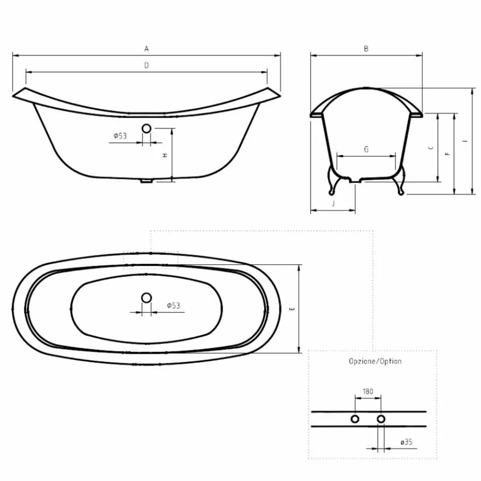 Vintage freistehende Badewanne mit Füßen, aus Gusseisen - Nadine