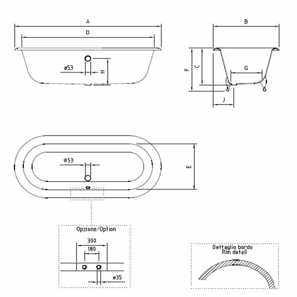 Vintage freistehende Badewanne mit gusseisernen Füßen, Made in Italy - Naima