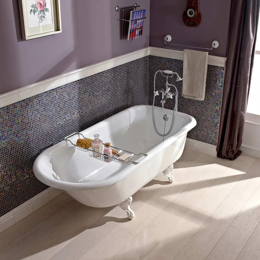 Vintage freistehende Design-Badewanne aus weißem Gusseisen, hergestellt in Italien - Marwa