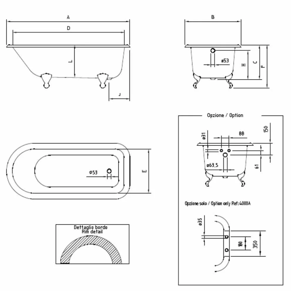 Vintage freistehende Design-Badewanne aus weißem Gusseisen, hergestellt in Italien - Marwa