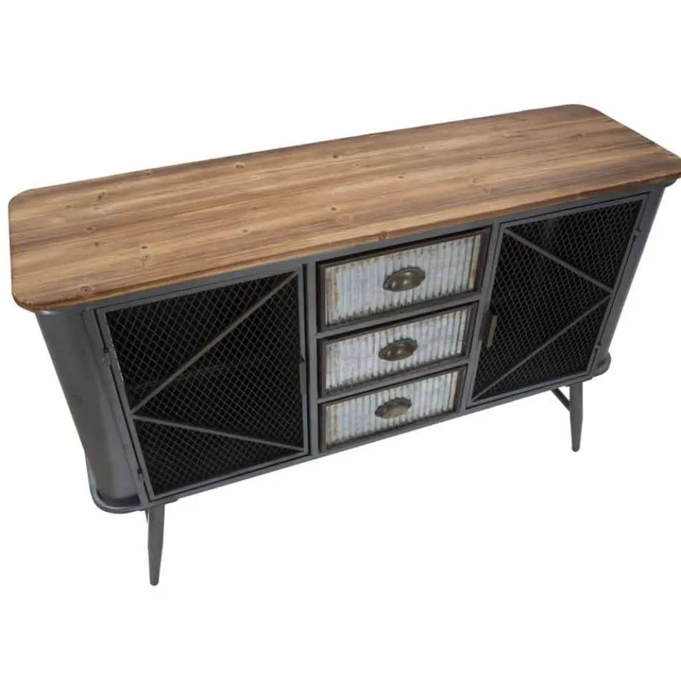 Vintage Industrial Design Wohnzimmer Sideboard aus Eisen und Holz - Akimi