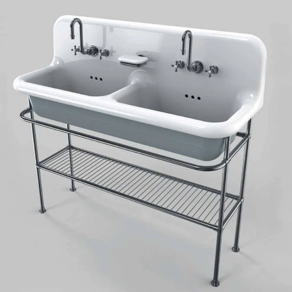 Vintage Keramik Waschbecken mit zwei Becken auf Struktur Calvin