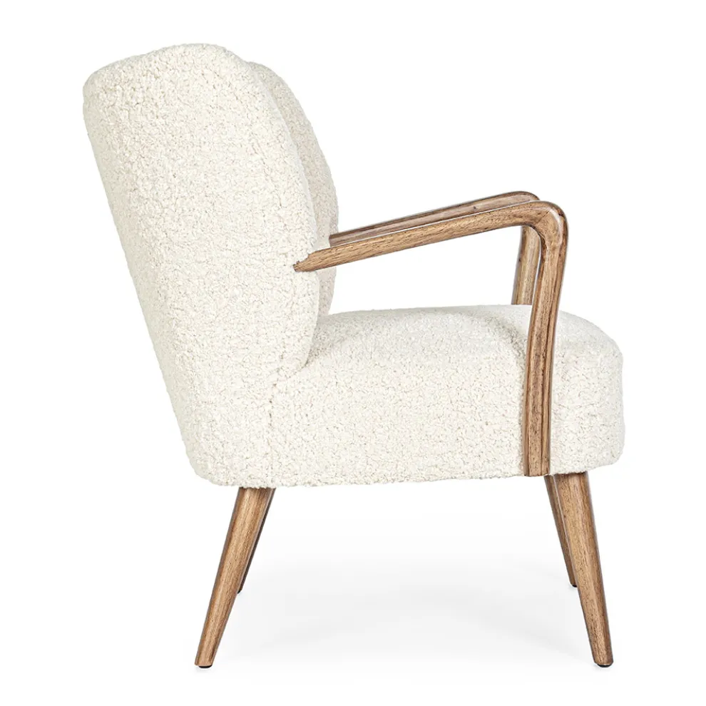 Vintage Rubberwood Sessel und Sitzfläche und Armlehnen in Wolloptik - Patrizia