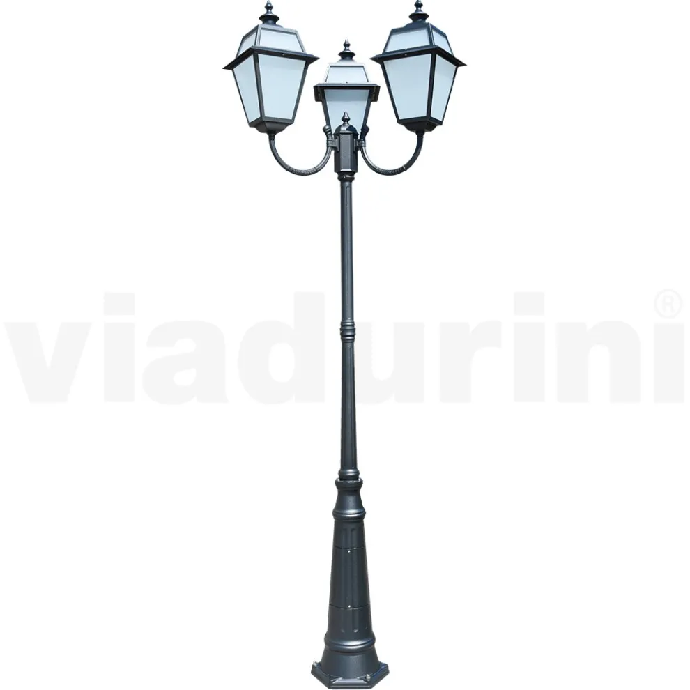Vintage-Laternenpfahl mit 3 Lichtern aus Aluminium und Glas, hergestellt in Italien – Vivian