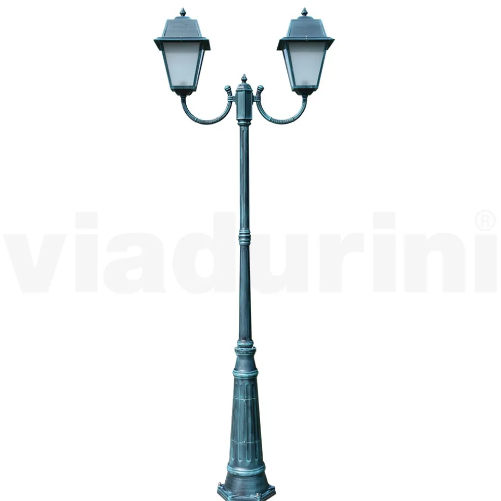 Vintage-Laternenpfahl mit 2 Lichtern aus Aluminium und Glas, hergestellt in Italien – Doroty