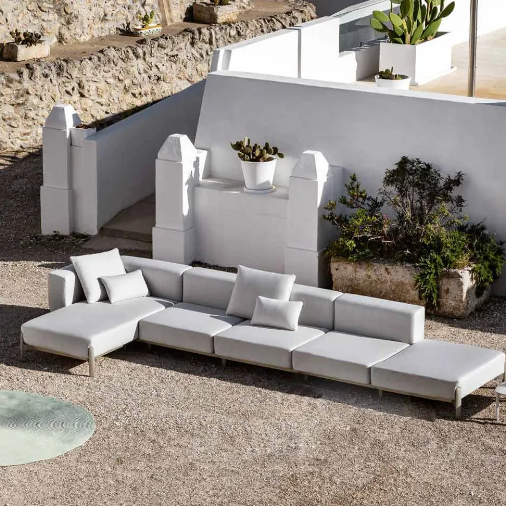 3-Sitzer-Outdoor-Sofa aus Aluminium mit Hocker und Chaiselongue - Filomena
