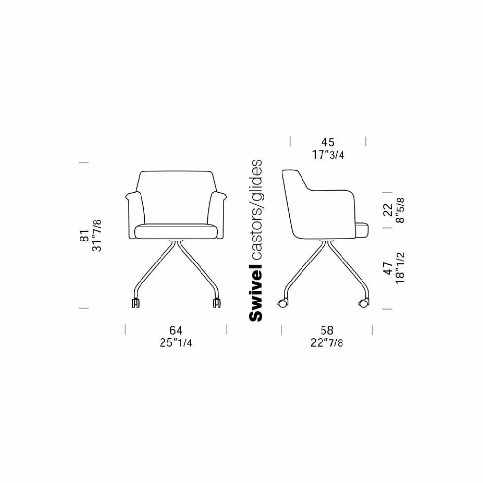 Drehbarer Bürosessel mit Rollen und Armlehnen Made in Italy - Felix