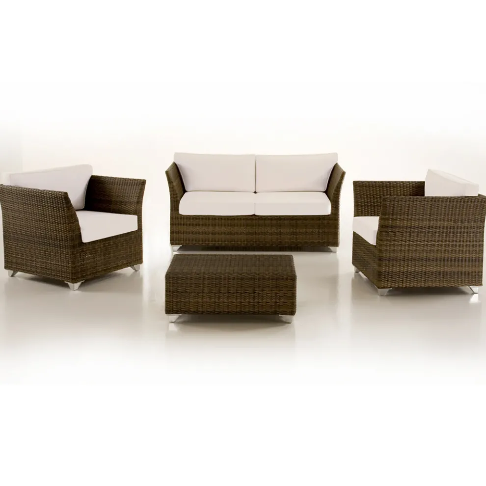 REHAU Polyrattan Garten-Lounge-Set und weiße Kissen - Pepe