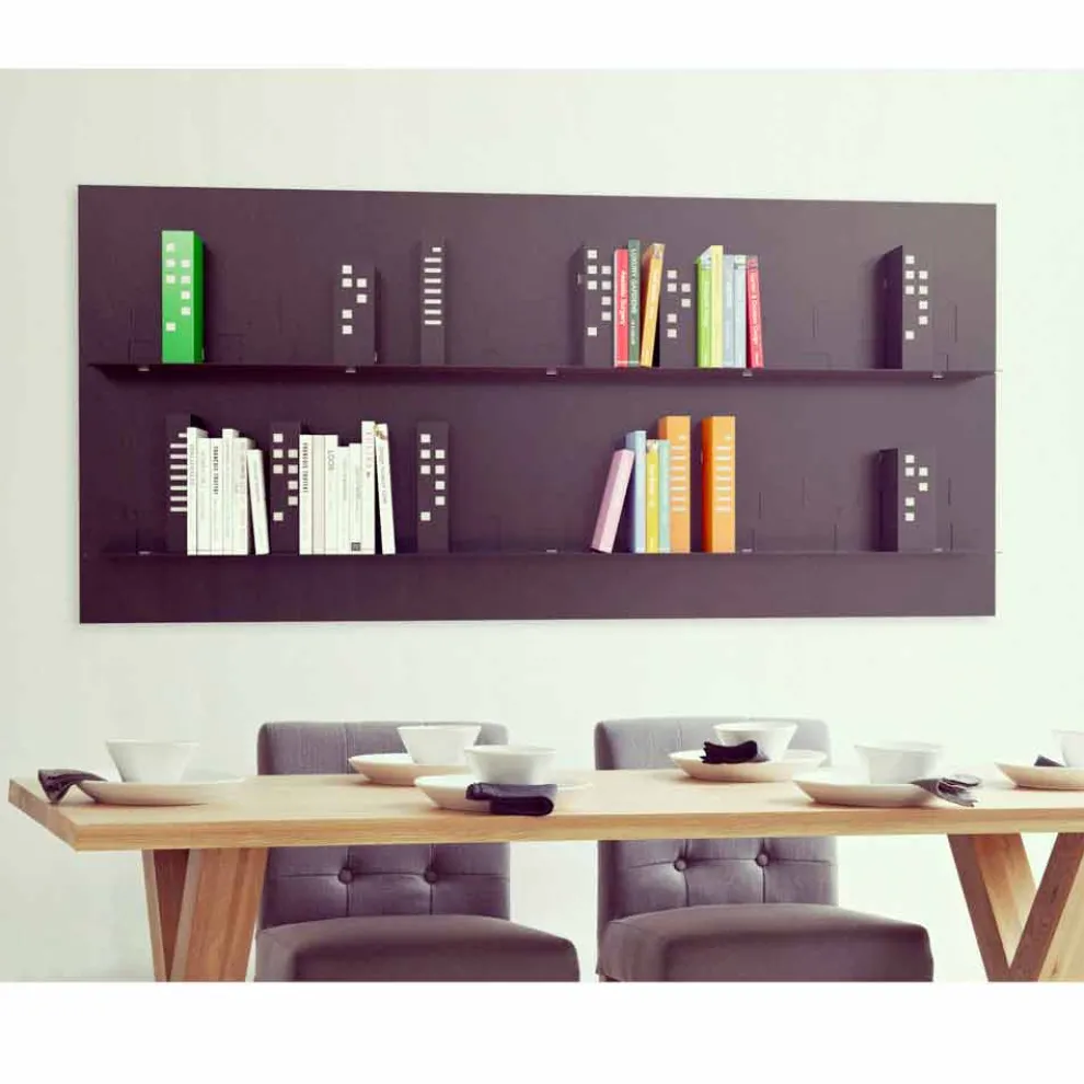 Wand Bücherschrank vom Design Maße 186x86 Mabele, modell Skyline, handgefertigt