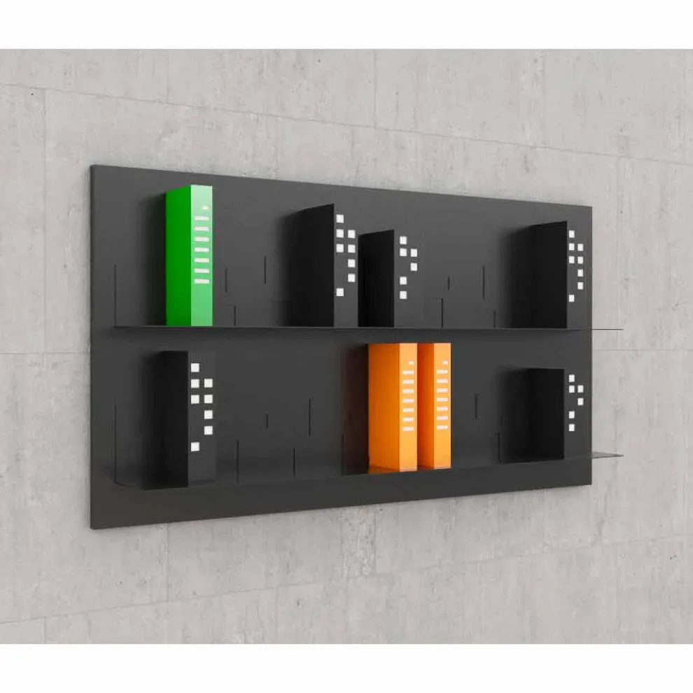 Wand Bücherschrank vom Design Maße 130x70 Mabele, modell Skyline, handgefertigt