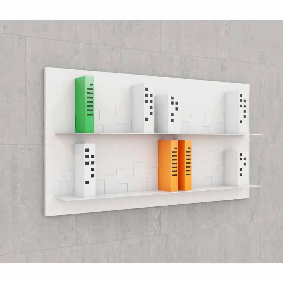 Wand Bücherschrank vom Design Maße 130x70 Mabele, modell Skyline, handgefertigt