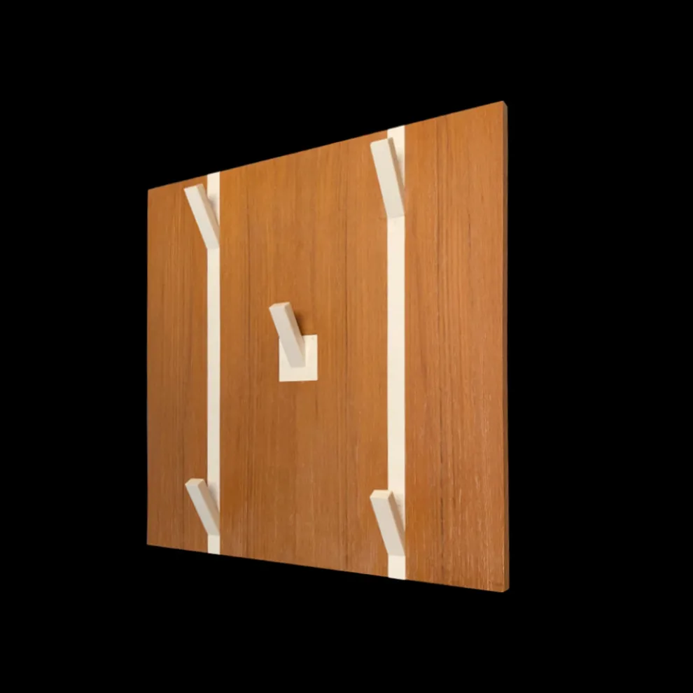 Wandaufhänger aus Teakholz mit 5 Aufhängern aus Corian Made in Italy - Appiccio
