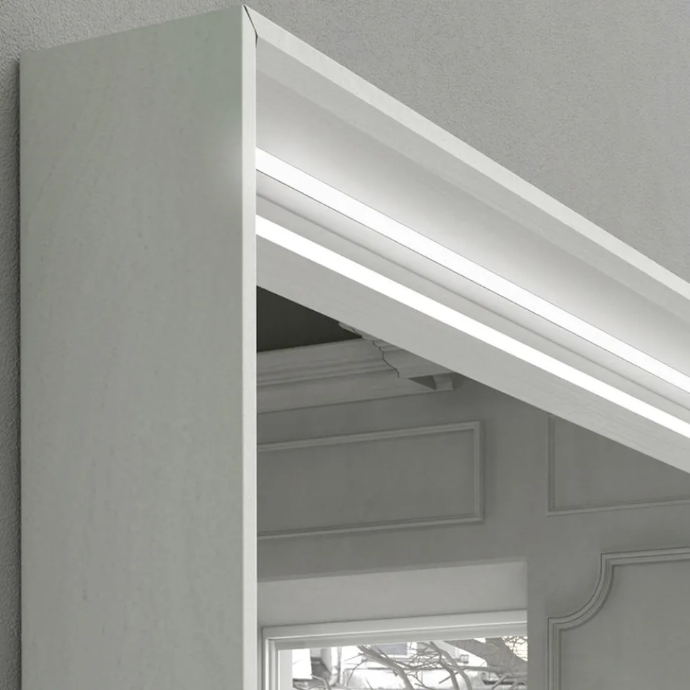 Wand-Badezimmerspiegel mit LED-Licht und Holzrahmen Made in Italy - Geppio
