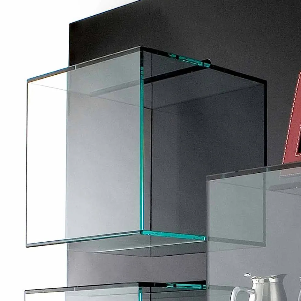 Wandbücherregal aus schwarzem Holz mit Glasböden Made in Italy - Basilico