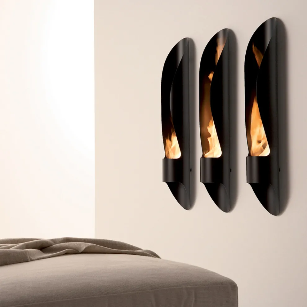 Wand-Bio-Kamin aus röhrenförmigem und modernem Design aus schwarzem Stahl - Jackson