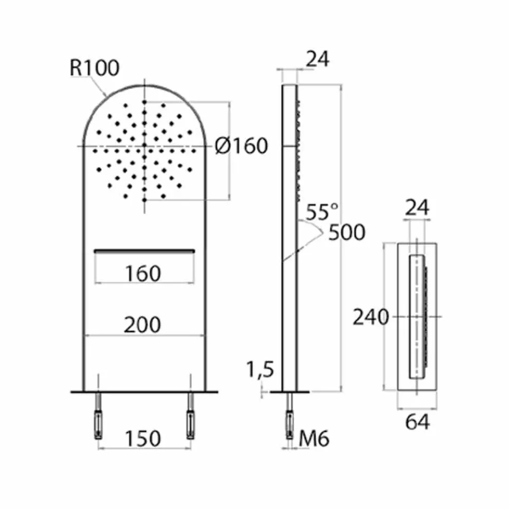 Wandduschkopf mit Duschstrahl und Wasserfall Made in Italy - Como