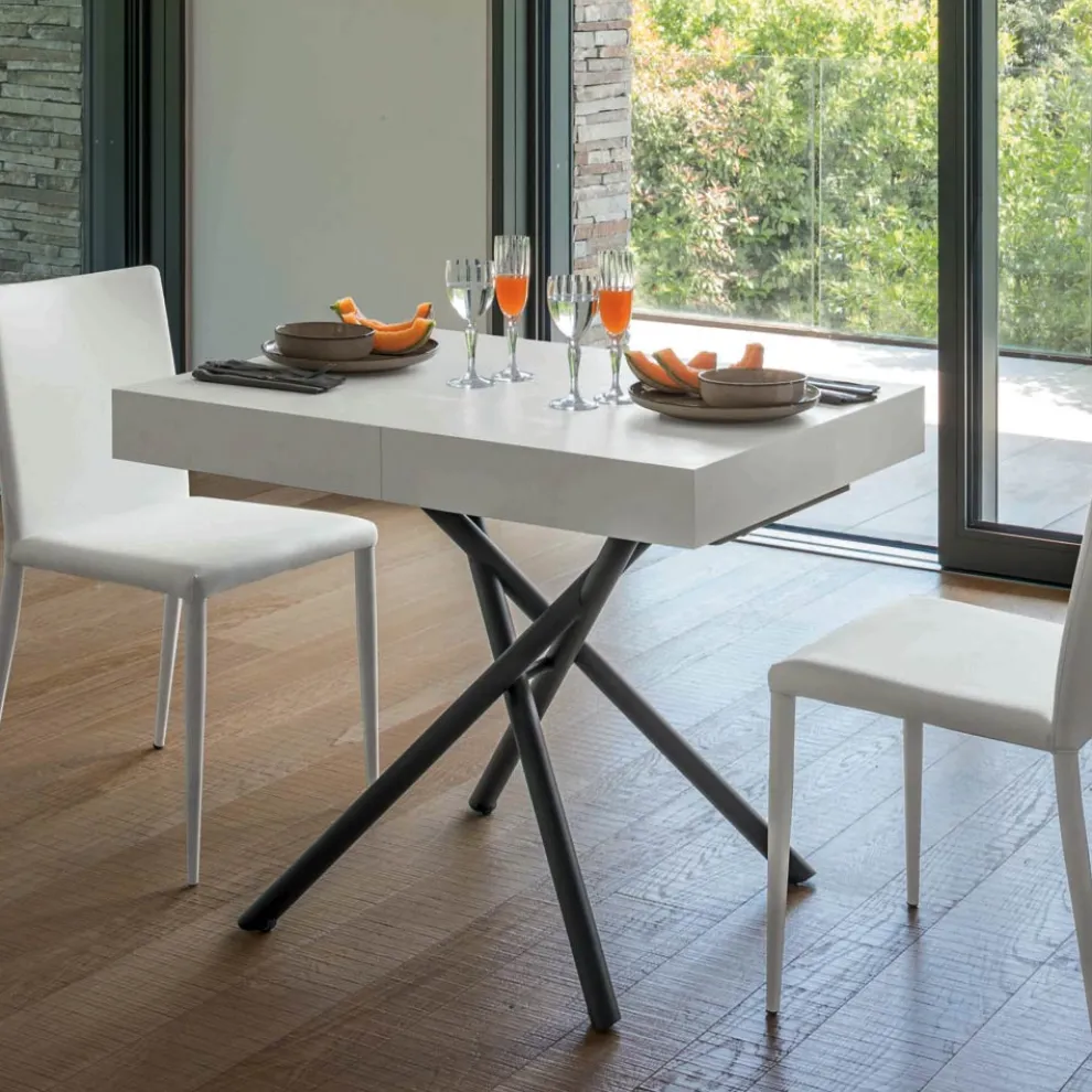 Wandelbarer Couchtisch aus Holz und Metall, Made in Italy - Sanrocco