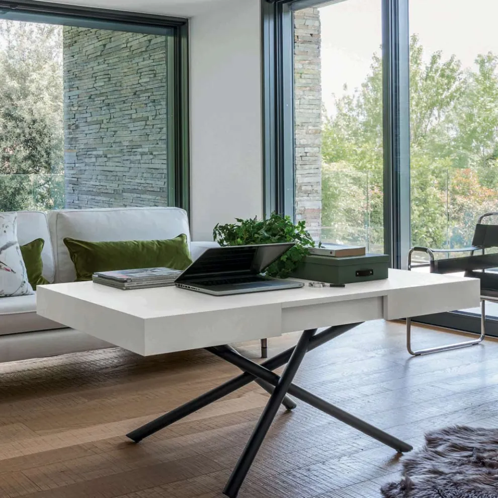 Wandelbarer Couchtisch aus Holz und Metall, Made in Italy - Sanrocco