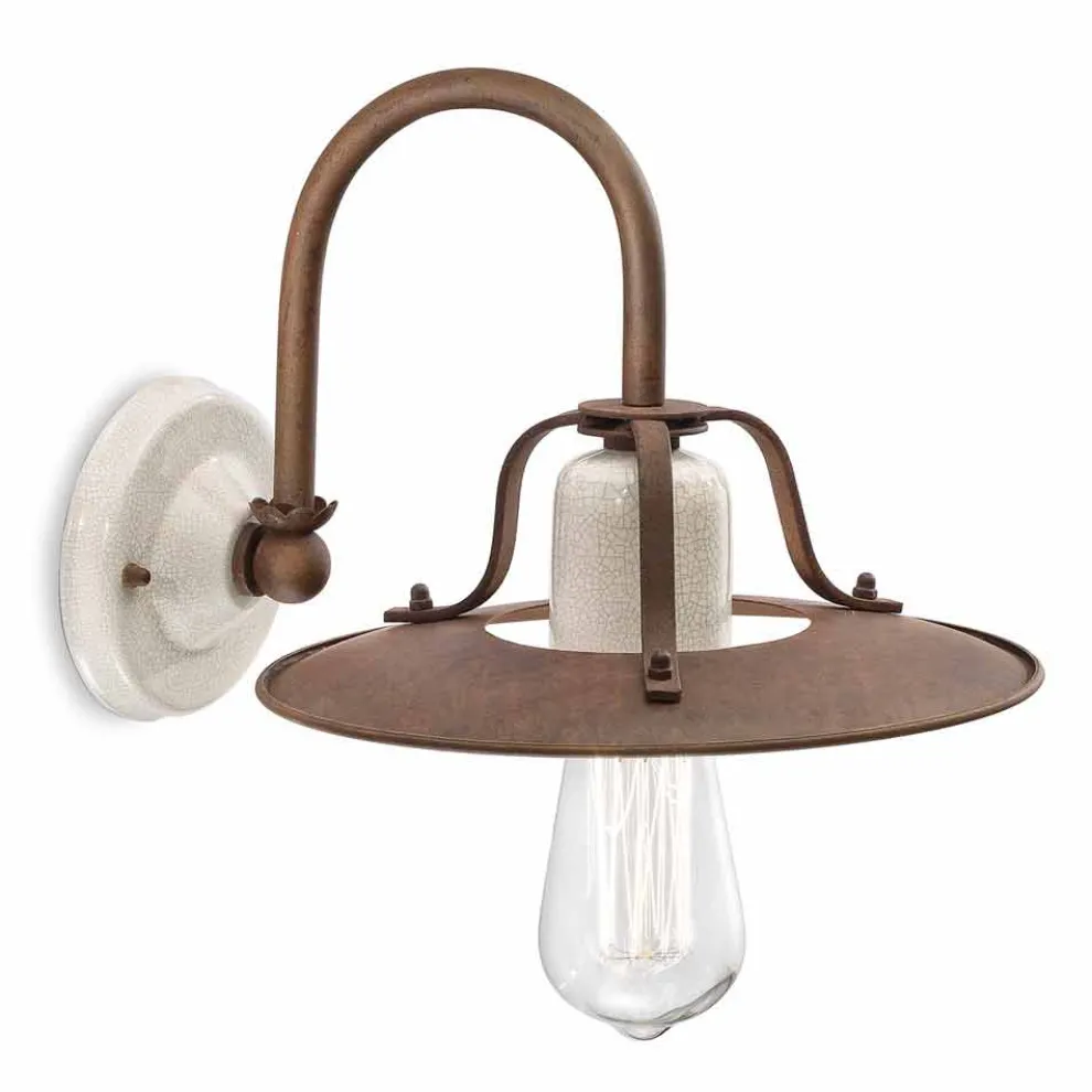 Wandlampe im Industrial Design aus Metall und Keramik Ferroluce