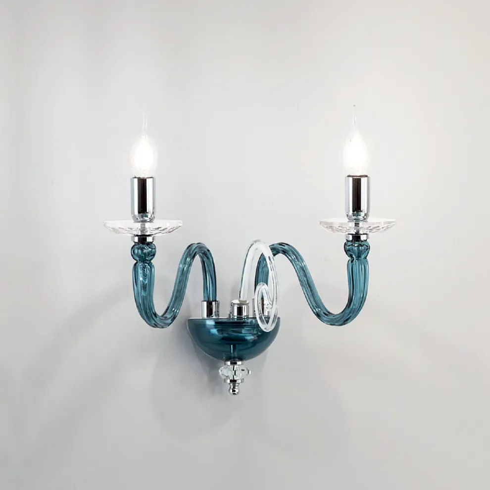 Wandleuchte 2 Lichter aus italienischem Kunsthandwerksglas und Kristall - Mariangela
