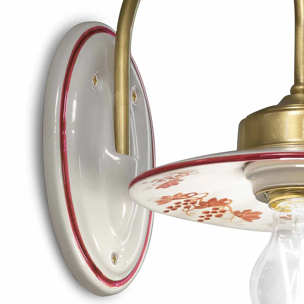 Wandleuchte im Vintage-Design aus Eisen und handbemalter Keramik - Asti