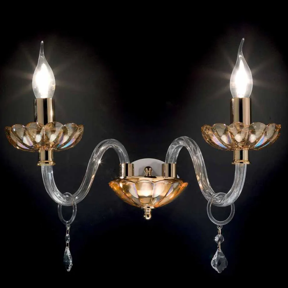 Wandleuchte mit 2 Leuchten, klassisches Design in Belle Kristall und Glas