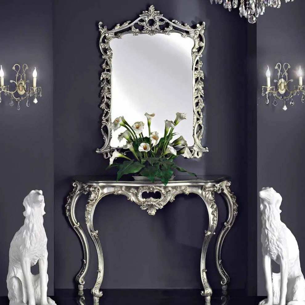 Wandspiegel, Holzkonsole und Platte handgefertigt in Italien Giacomo