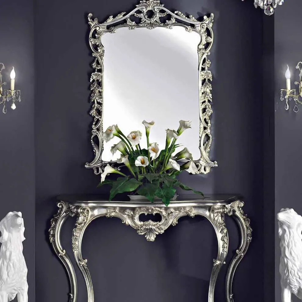 Wandspiegel, Holzkonsole und Platte handgefertigt in Italien Giacomo