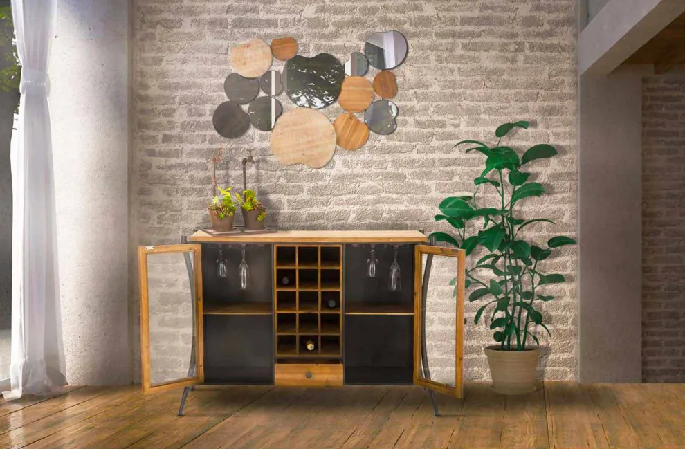 Wandspiegel im modernen Design aus Holz und Eisen - Ortensio