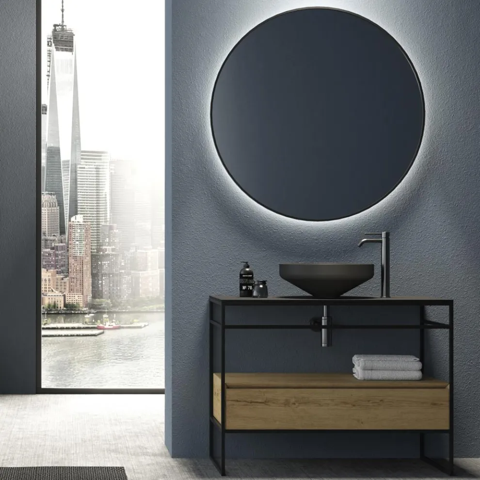 Wandspiegel mit Hintergrundbeleuchtung und schwarzem Rahmen Made in Italy - Riflessi