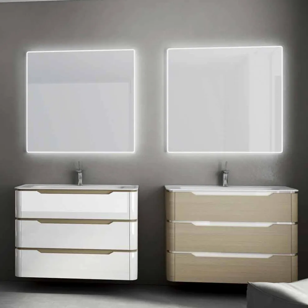 Wandspiegel mit Satinkanten, LED-Beleuchtung, Tessa