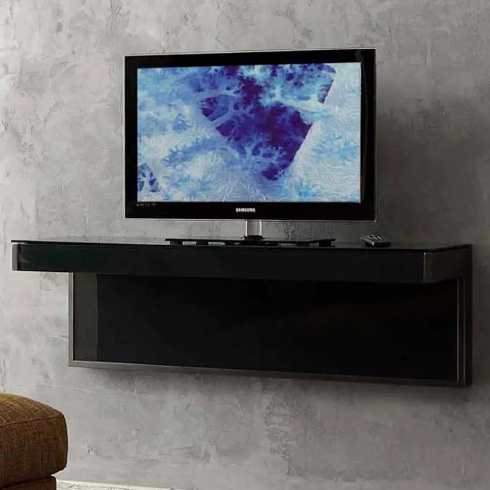 Wand-TV-Schrank aus schwarzem Kristall und Metall Made in Italy - Americio