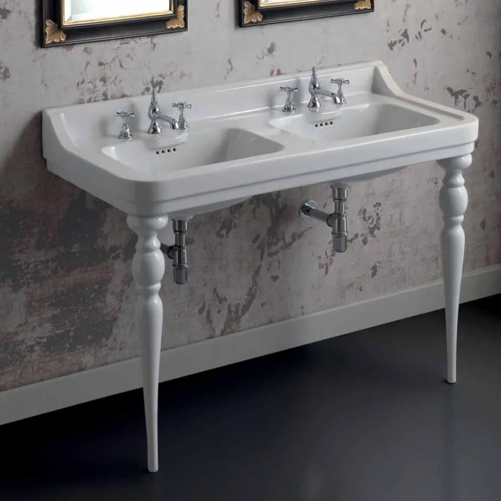 Waschbeckenkonsole mit Doppelwaschbecken Keramik klassischer Stil made in Italy, Swami