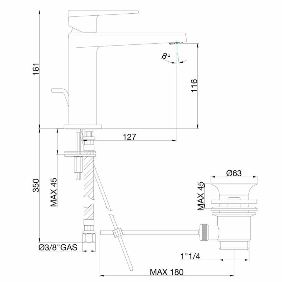 Waschbeckenmischer mit Ablauf in Chrom-Finish Made in Italy - Galla