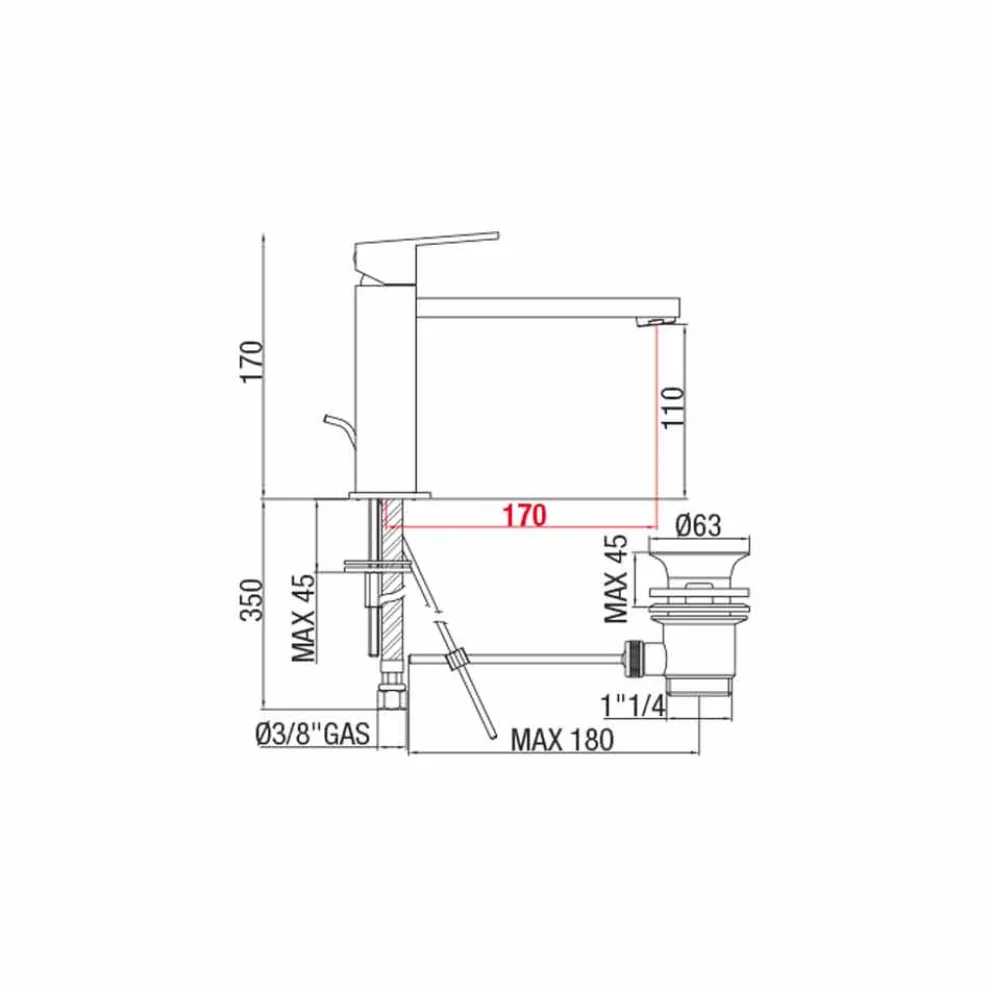 Waschbeckenmischer mit Auslauf 170 mm Achsabstand Made in Italy - Medida