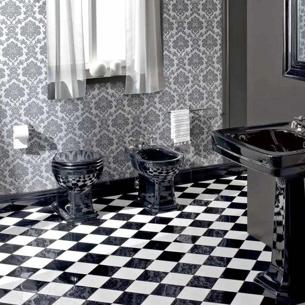 Wc Classic Bodenvase aus schwarzer Keramik mit Sitz, Made in Italy - Marwa