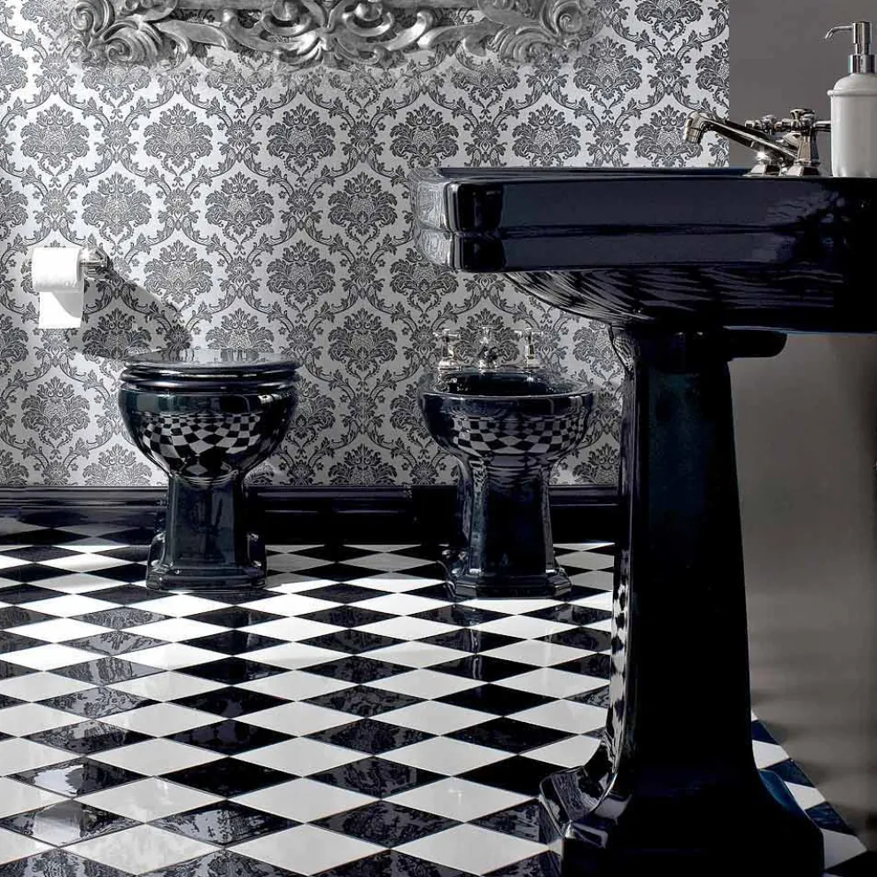 Wc Classic Bodenvase aus schwarzer Keramik mit Sitz, Made in Italy - Marwa