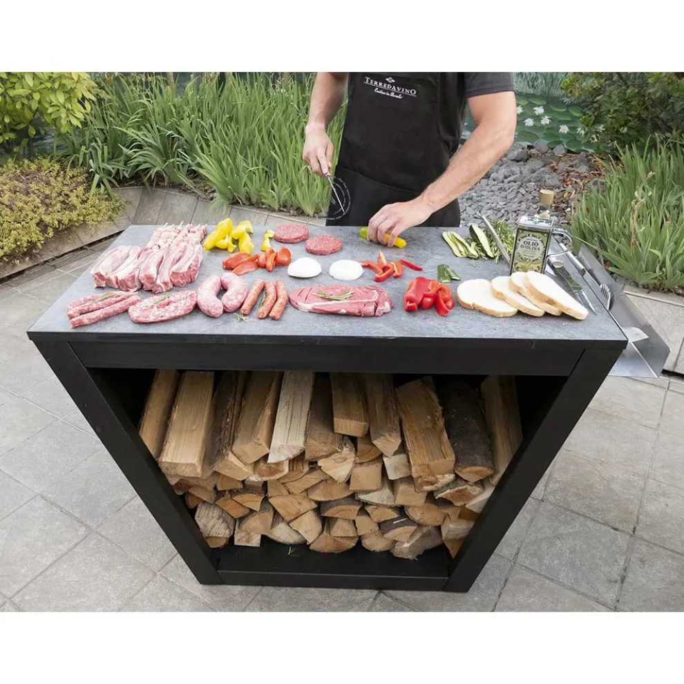 Innen- oder Außendesign Holzhalter mit Arbeitsplatte - Esplanade