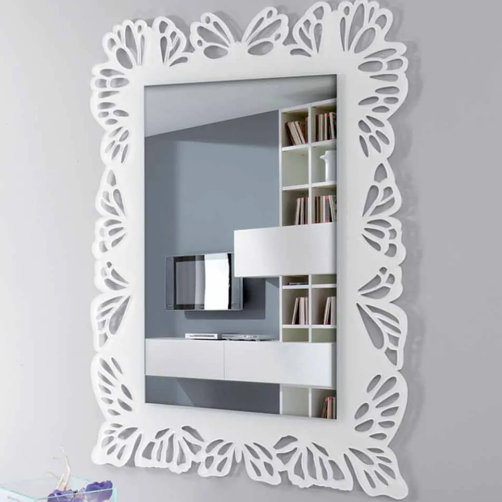 Weißer Plexiglas-Wandspiegel mit verziertem rechteckigem Rahmen - Alidifarf