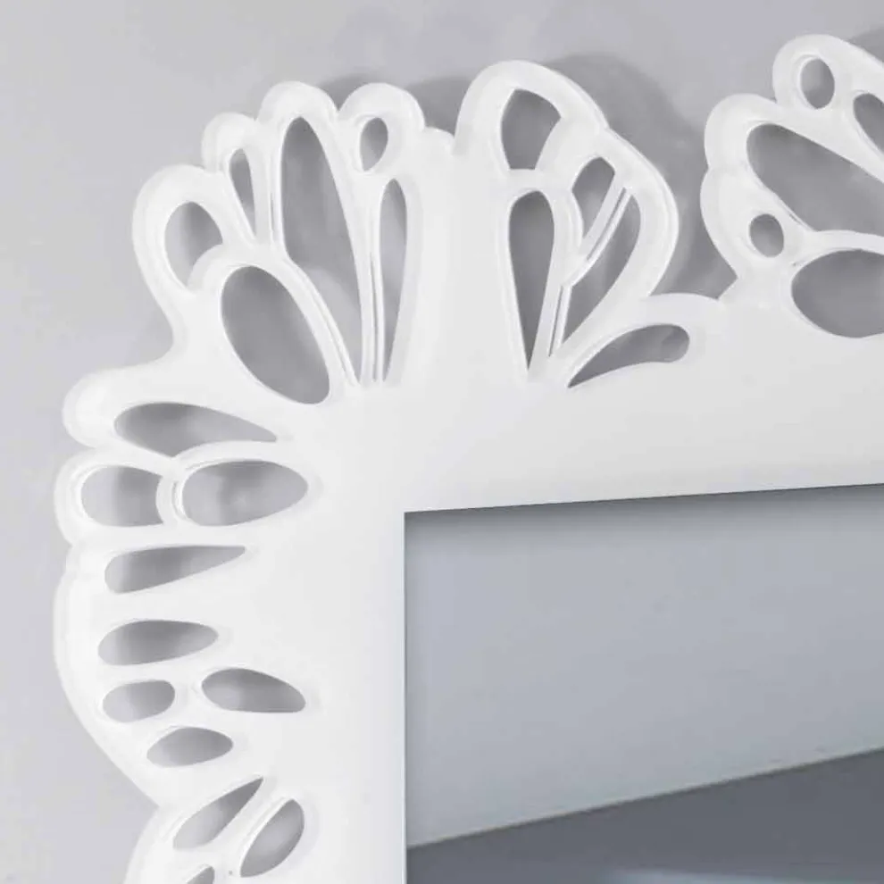Weißer Plexiglas-Wandspiegel mit verziertem rechteckigem Rahmen - Alidifarf