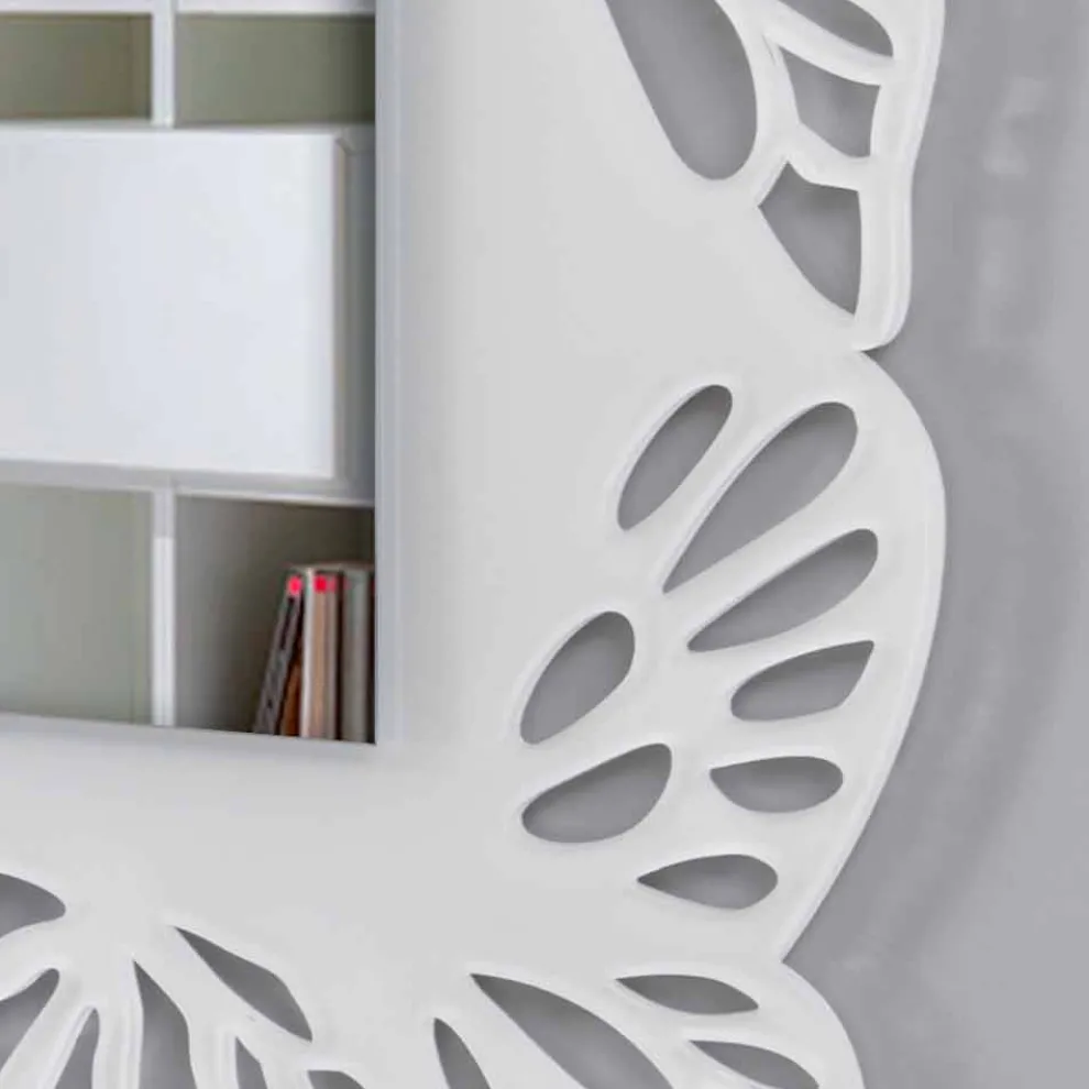 Weißer Plexiglas-Wandspiegel mit verziertem rechteckigem Rahmen - Alidifarf